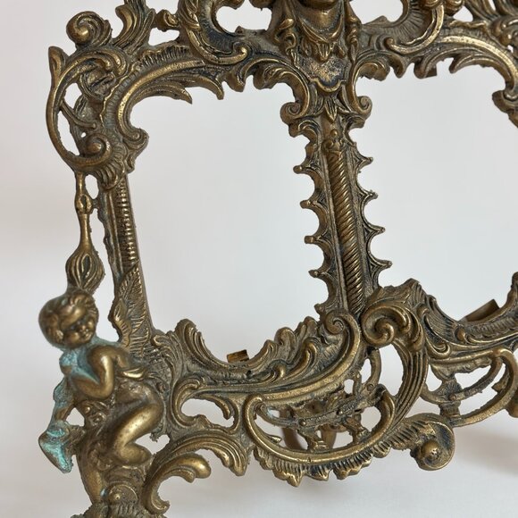 Antique Brass Cherub Double Picture Frame - Ornate Brass - Picture 5 of 9